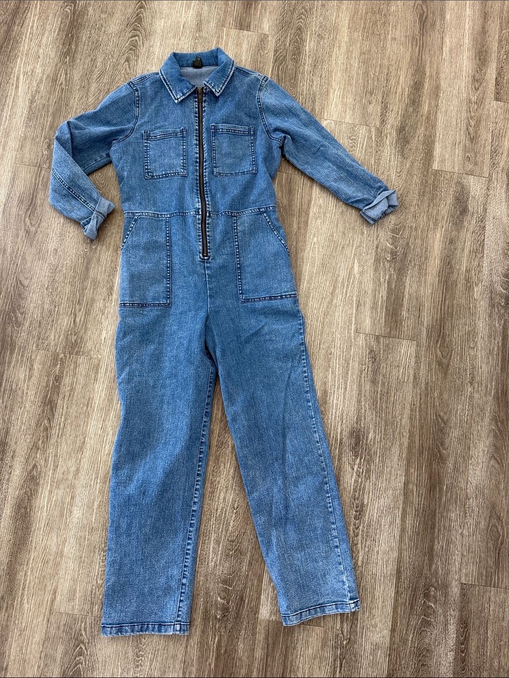 Wild Fable long sleeve denim western one piece collared jumpsuit zip front XS